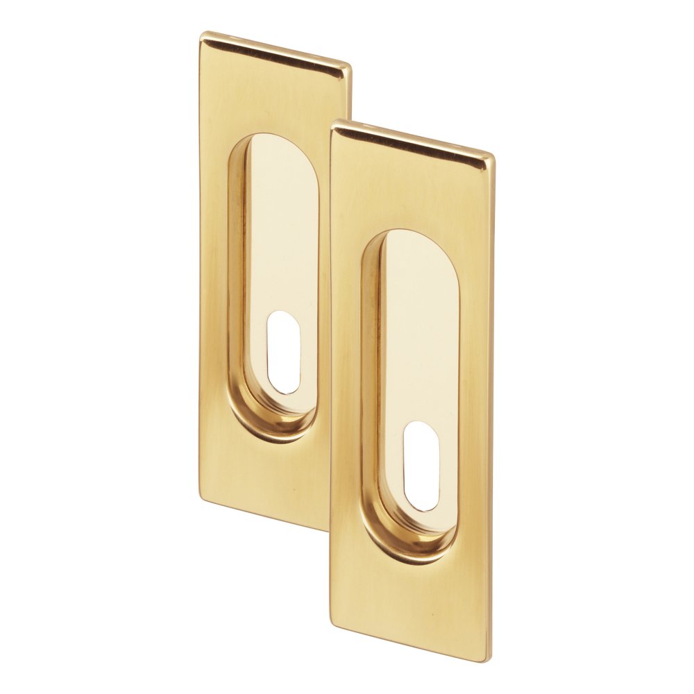 Mosazné Mušle pro posuvné dveře na hranatém štítku s otvorem na obyčejný dózický klíč mosaz