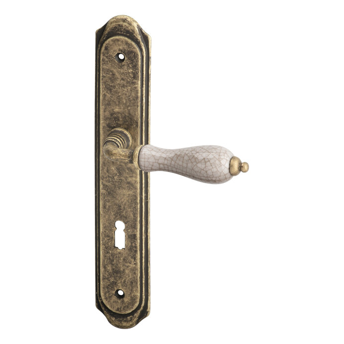 Retro kliky na dveře Antik s otvorem na obyčejný dózický klíč s roztečí 72mm bronz