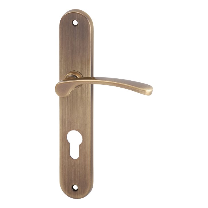 Kartáčované kliky na dveře Jana s otvorem na zámkovou vložku fabku s roztečí 72mm bronz