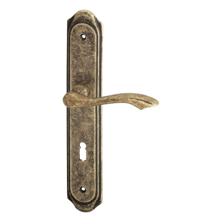 Rustikální dveřní kování Rustik s otvorem na obyčejný dózický klíč s roztečí 90mm bronz